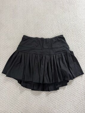 Goldhinge Black Pleated Mini Skirt with Tiered Ruffle Hem